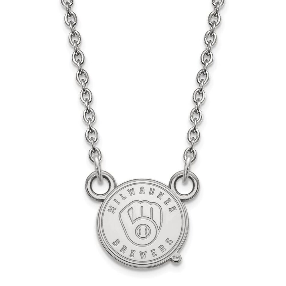 Sterling Silver MLB Milwaukee Brewers SM Disc Necklace, 18 Inch